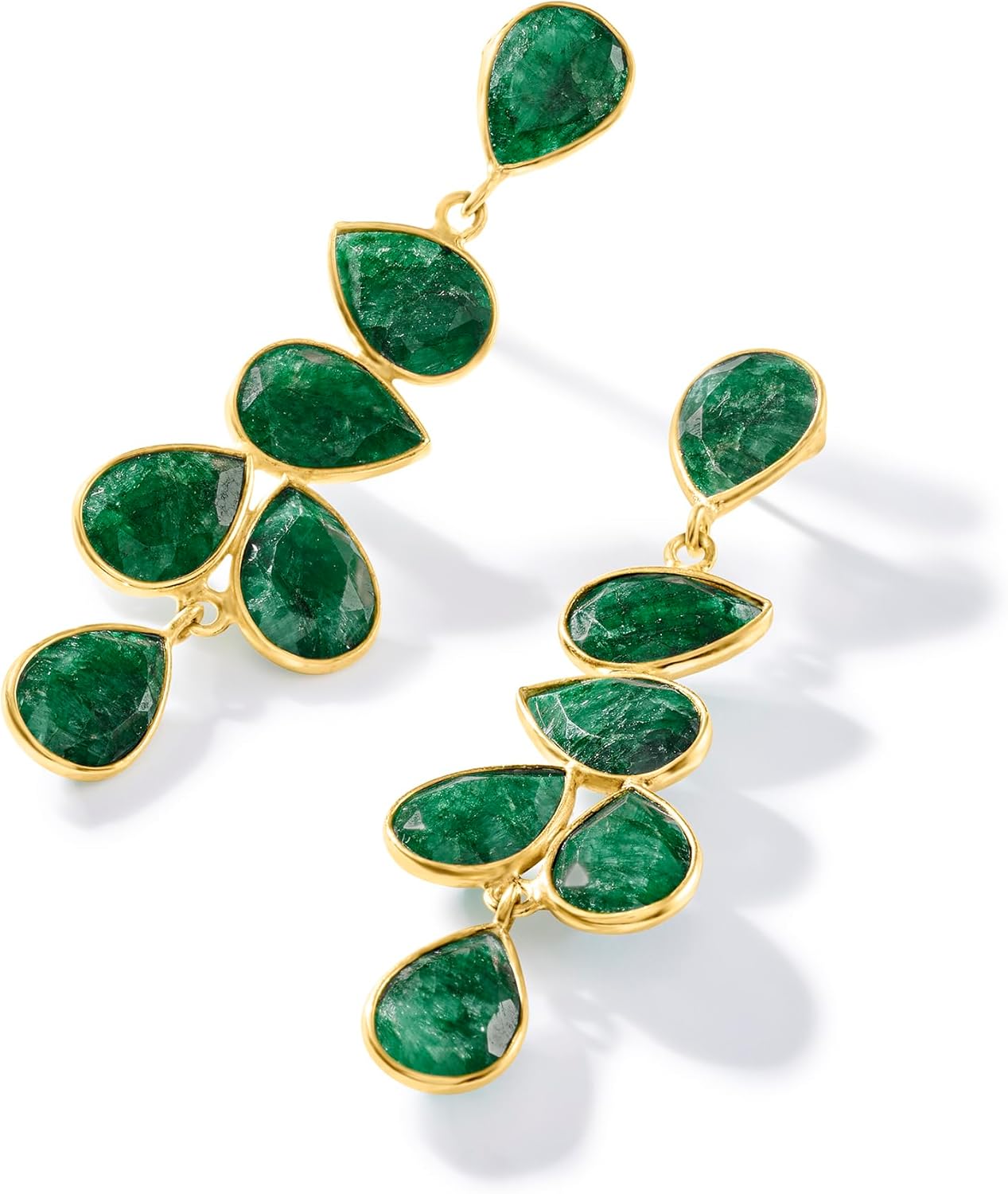 Ross-Simons 22.68 ct. t.w. Emerald Drop Earrings in 18kt Gold Over Sterling