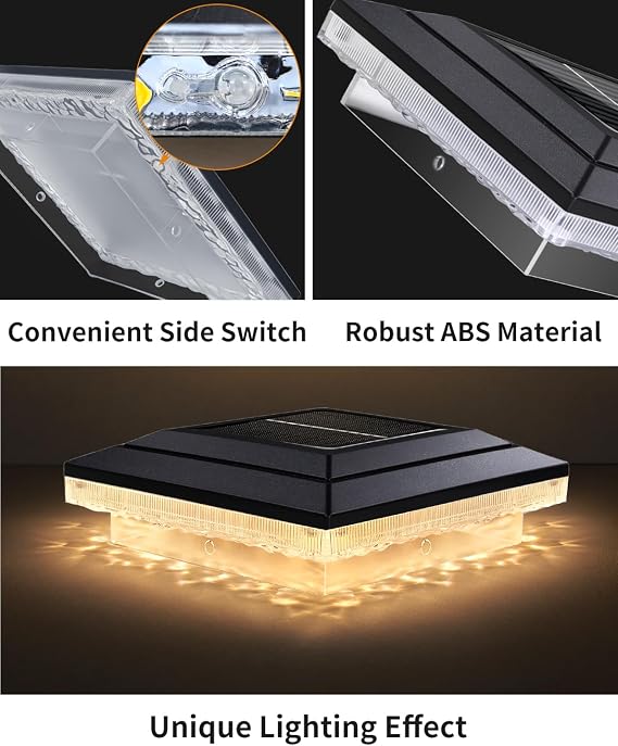 BRIMAX 6Pack 4x4 Solar Post Cap Lights,IP65 Waterproof Outdoor Post Lights [Energy Class E]