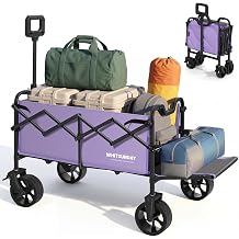 Collapsible Folding Wagon Cart, Heavy Duty Utility Wagons with Tailgate & Wheels,Portable Utility Cart for Camping,Garden,Beach,Sports Purple
