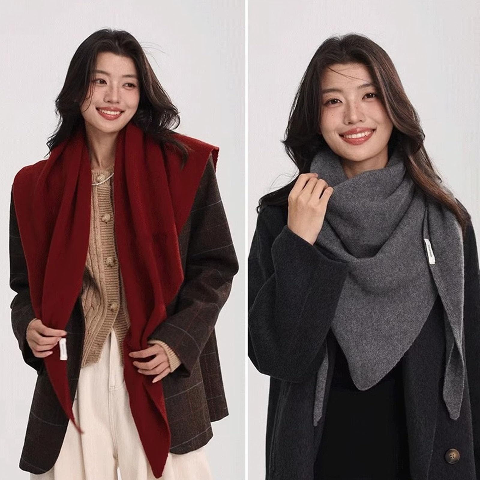 Bufanda cálida de invierno para mujer, de lana suave, triangular, de gran tamaño, cubierta fría, accesorio de moda, bufanda de protección cervical cálida, Rayas grises claros, talla �nica