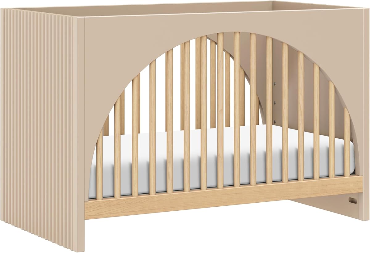 Babyletto Moab 3-in-1 Convertible Crib, GREENGUARD Certified, Taupe and Ash | Baby Crib Convertible to Toddler Bed & Daybed - 4 Adjustable Mattress Heights - Toddler Conversion Kit Sold Separately