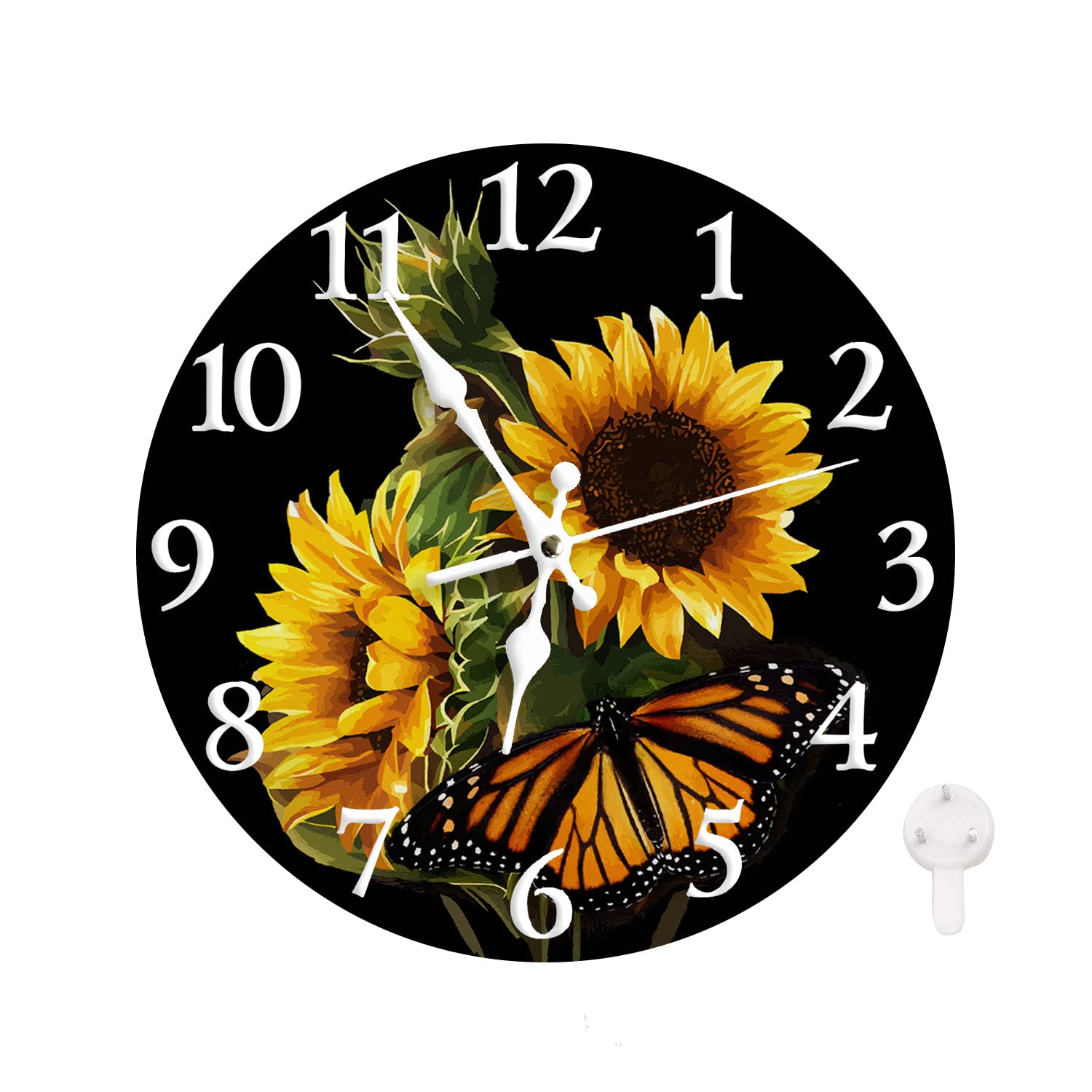 Horloge murale de cuisine et salon LOKMU 25,4 cm décoration nature fond noir