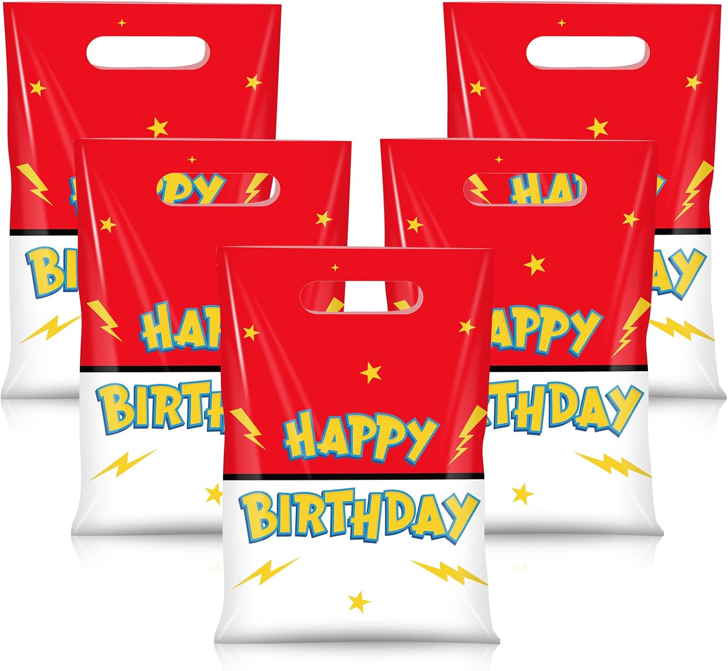 50 Pcs Happy Birthday Party Favor Bags & 3 Pack Red White Birthday Tablecloth Party Decorations