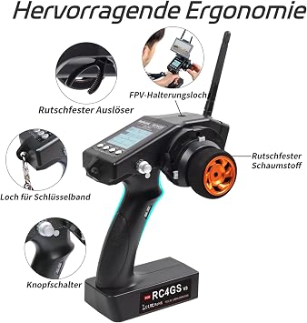 Radiolink RC4GS V3 5 Channels 2.4GHz RC Transmitter with 2 Receivers R6FG Gyro Telemetry Integrated Dual Mix Programmable for RC Car Truck Buggy Racing Vehicle Drifting Crawler RC Boat