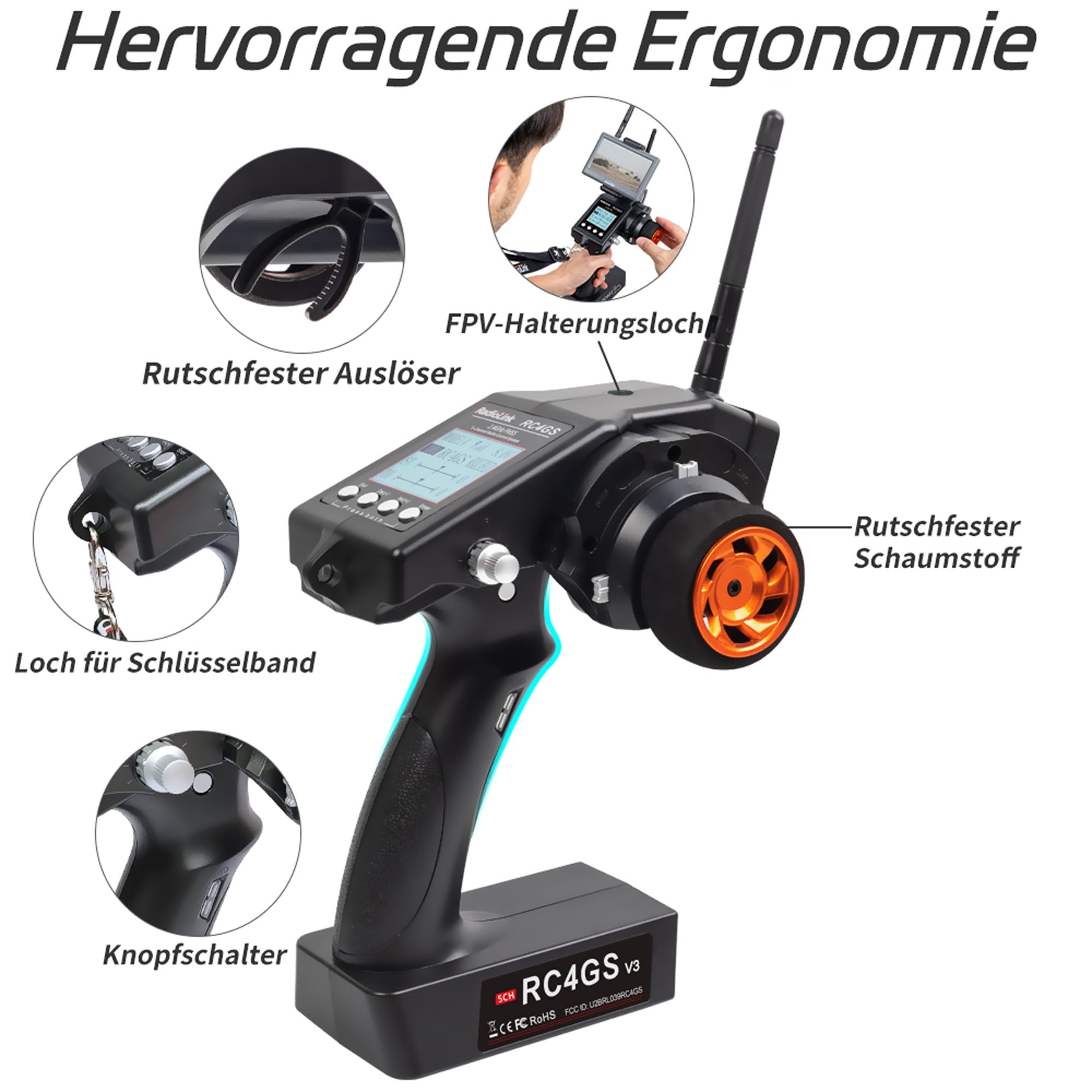 Radiolink RC4GS V3 5 Kanäle 2.4GHz RC Sender mit 2 Stück Empfängern R6FG, Gyro Telemetrie Integriert, Dual Mix Programmierbar für RC Auto Truck Buggy Rennfahrzeug Drifting Crawler RC Boot