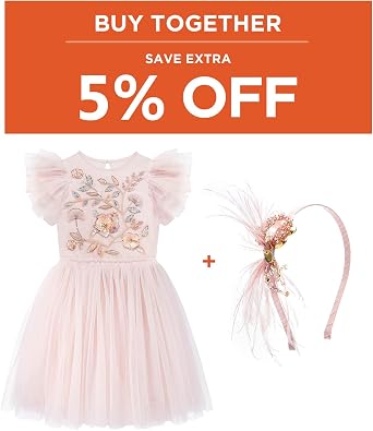 TUTULAND Embroidered Tulle Dress Tiered Layered Flower Toddler Dress Bundle with Glitter Headbands for Girls Pink Ostrich Headband Girl Headbands Kids Hair Accessories Sparkling Hairbands