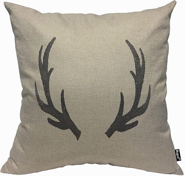 Mugod Black Silhouette of Deer Antlers Cushion Cover Throw Pillow Covers Stag Black Deer Rustic Farmhouse Pillow Case for Men Women Decorative Home Sofa Chair Couch 45x45cm/18x18 Inch