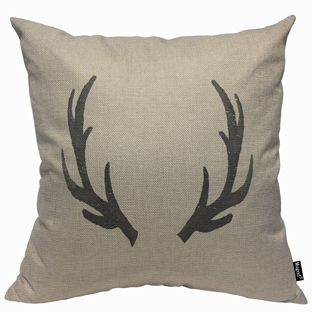 Mugod Black Silhouette of Deer Antlers Cushion Cover Throw Pillow Covers Stag Black Deer Rustic Farmhouse Pillow Case for Men Women Decorative Home Sofa Chair Couch 45x45cm/18x18 Inch