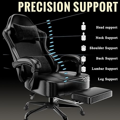 Vista 7 de Silla de juegos con cojín de resorte de bolsillo y reposapiés, silla ergonómica de computadora para adultos, silla de juegos de piel sintética