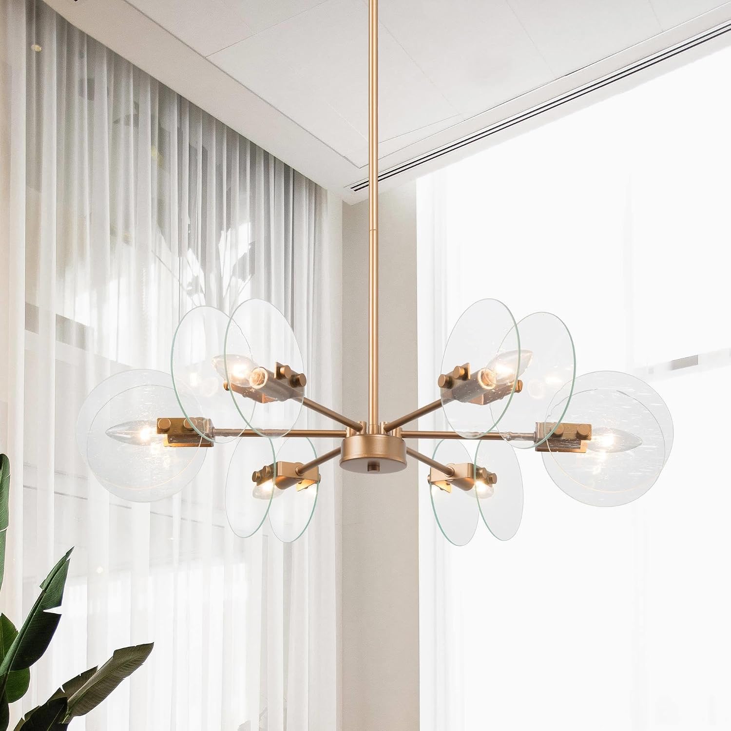 KSANA Large Gold Chandeliers, Modern 6-Lights Chandelier Fixtures Hanging with Seeded Glass for Dining Room, Kitchen, Bedroom and Living Room 28” in Diameter