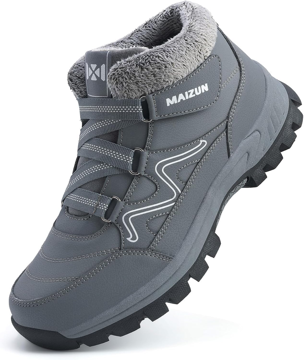 Moodeng Mens Winter Boots Casual Lightweight Snow Boots Warm Fur Lined Hiking Boots Water-Resistant Comfortable Ankle shoes Outdoor Walking