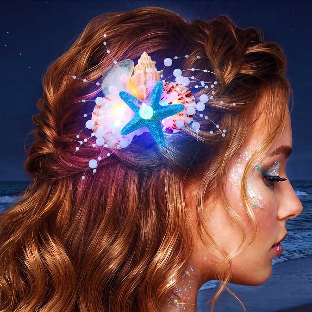 DRESBE Light Up Starfish Hair Clip LED Seashell Headpiece Summer Beach Party Hair Accessories for Women — 사진 1