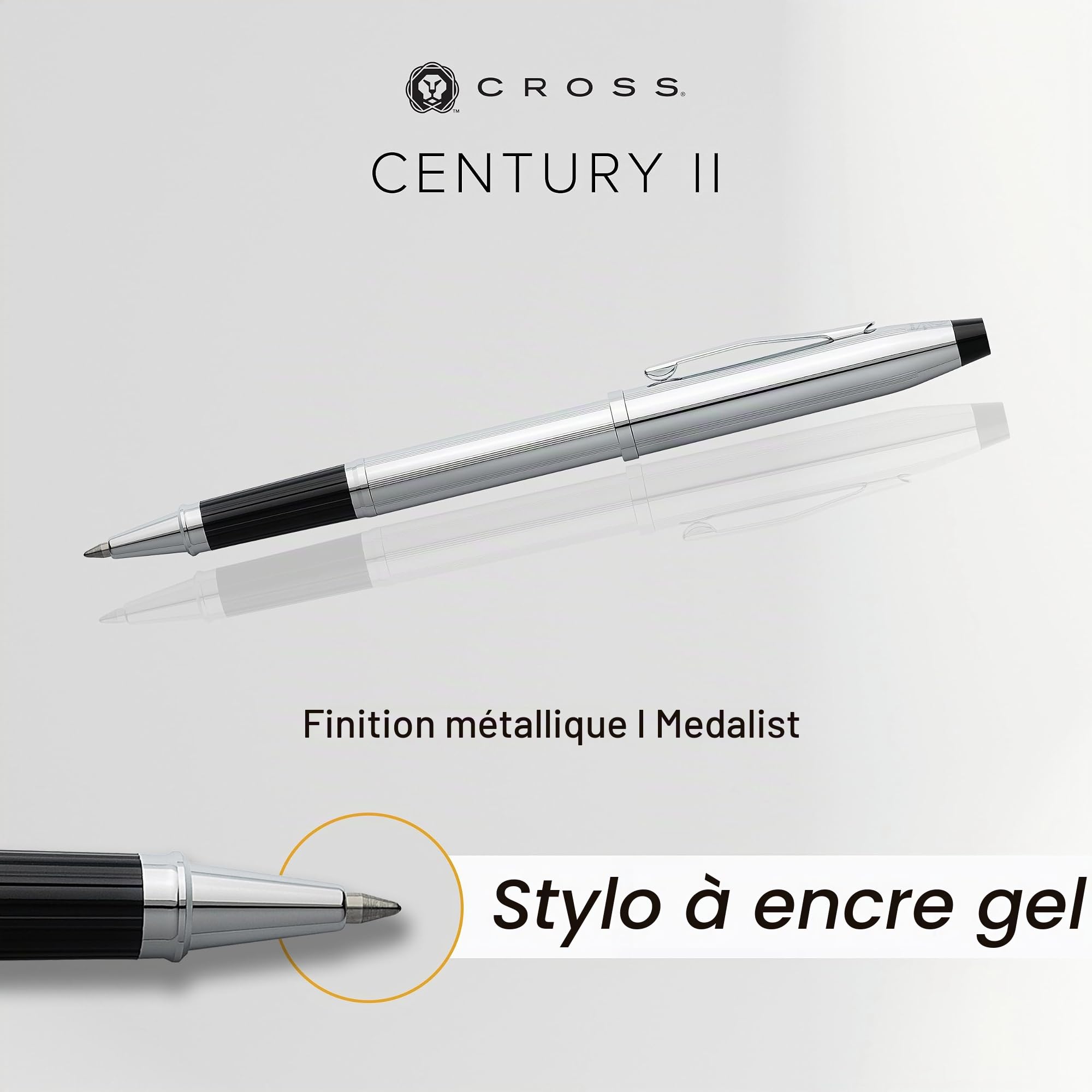 CROSS Century II - Stylo bille roller convertible rechargeable - Pointe medium - Chrome poli - Écrin classique et recharge incluse