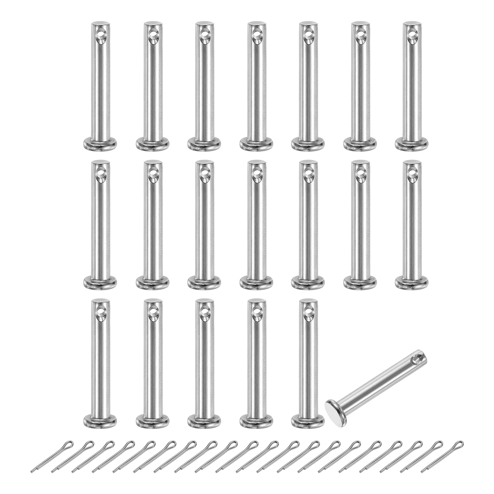 sourcing map 20Pcs M5x30mm Clevis Pins, 304 Stainless Steel Single Hole Flat Head Clevis Pin Hairpin Location Pin with Cotter Pins for Trailer Latch Mechanics Repair Furniture Installation