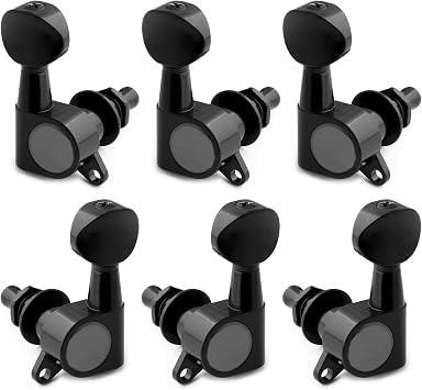 Guitar String Tuning Pegs Sealed Guitar Machine Heads Tuners Tuning Keys | Oval Button Tuning Machines, 3 Left 3 Right, for Electric Guitar or Acoustic Guitar, Guitar Parts Accessories, Black