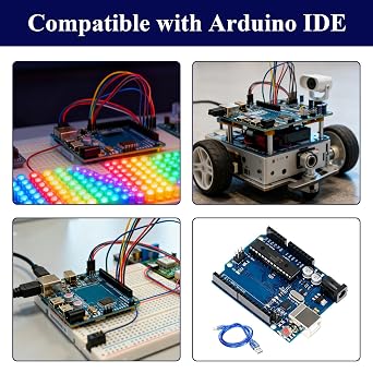 UNO R3 Board Compatible with Arduino with USB Cable, Development Board Microcontroller for Electronics Projects STEM Education Robotics Prototyping, 5V USB & 7V-12V DC Input, Fast Transfer Rates