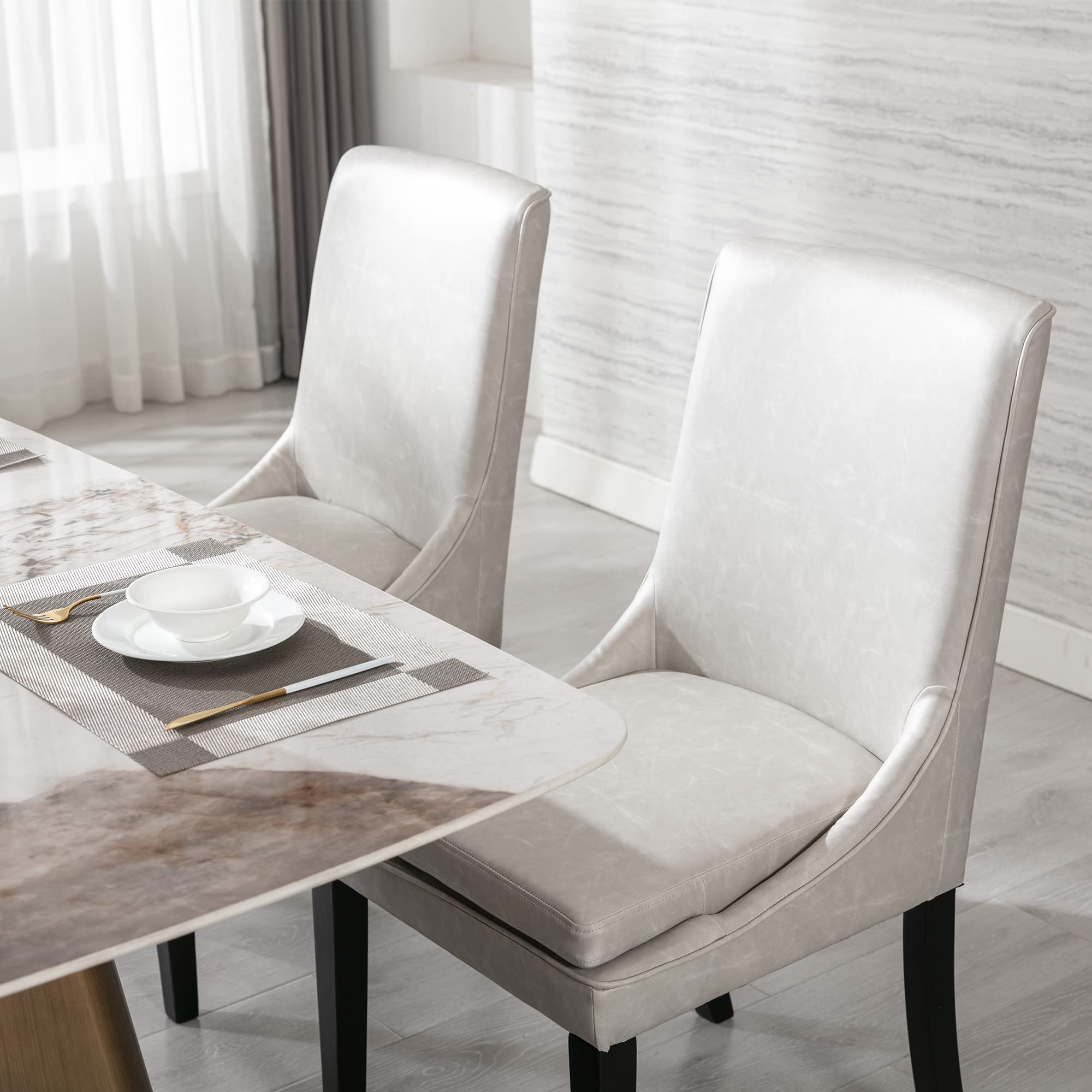 chairus Dining Chairs Set of 6 PU Leather Dining Room Chairs Modern Side Chair with Black Wood Legs Comfy Upholstered Chair for Kitchen Lving Room Bedroom, Light Grey