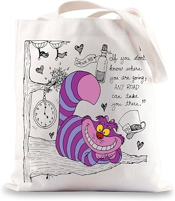 BWWKTOP Funny Cat Tote Bag Cat Movies Fans Gift Any Road Can Take You There Drink Me Cartoon Merch