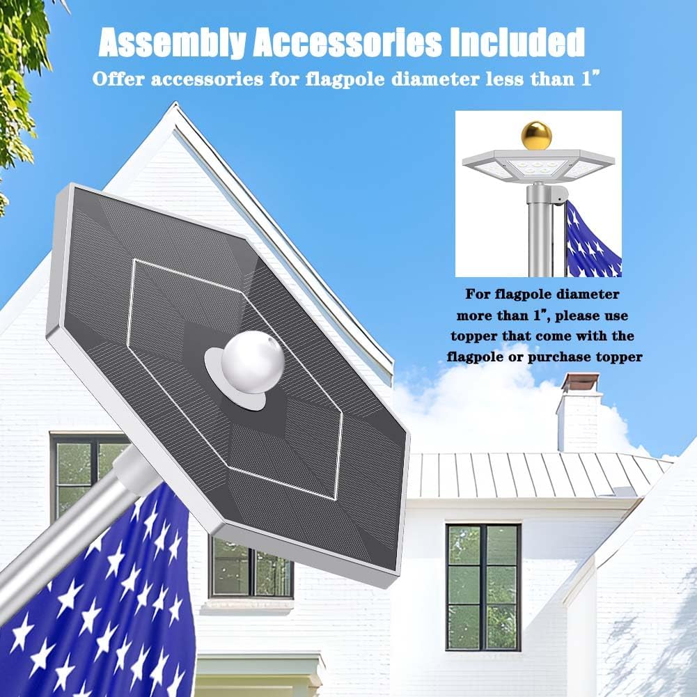 Flag Pole Light Solar Powered Top Mount, 2000Lumen IP67 Waterproof Solar Light for Flagpole, Light Up Flag Outdoor Dusk to Dawn for 18+ Hours with Twice Coverage Than Downward Lighting