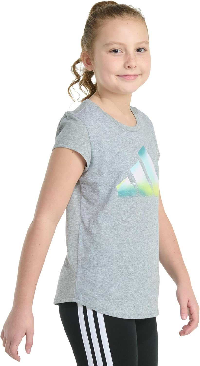 adidas Girls’ Short Sleeve Logo Graphic T-Shirt – Soft Cotton or Cotton Blend Jersey Tee, Ribbed Crewneck - Image 2