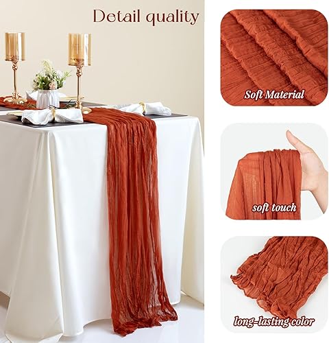 Miniatura 8 de Paquete de 10 caminos de mesa de estopa, gasa de 10 pies, estilo bohemio, romántico, camino de mesa para boda, novia, fiesta de otoño, decoración de