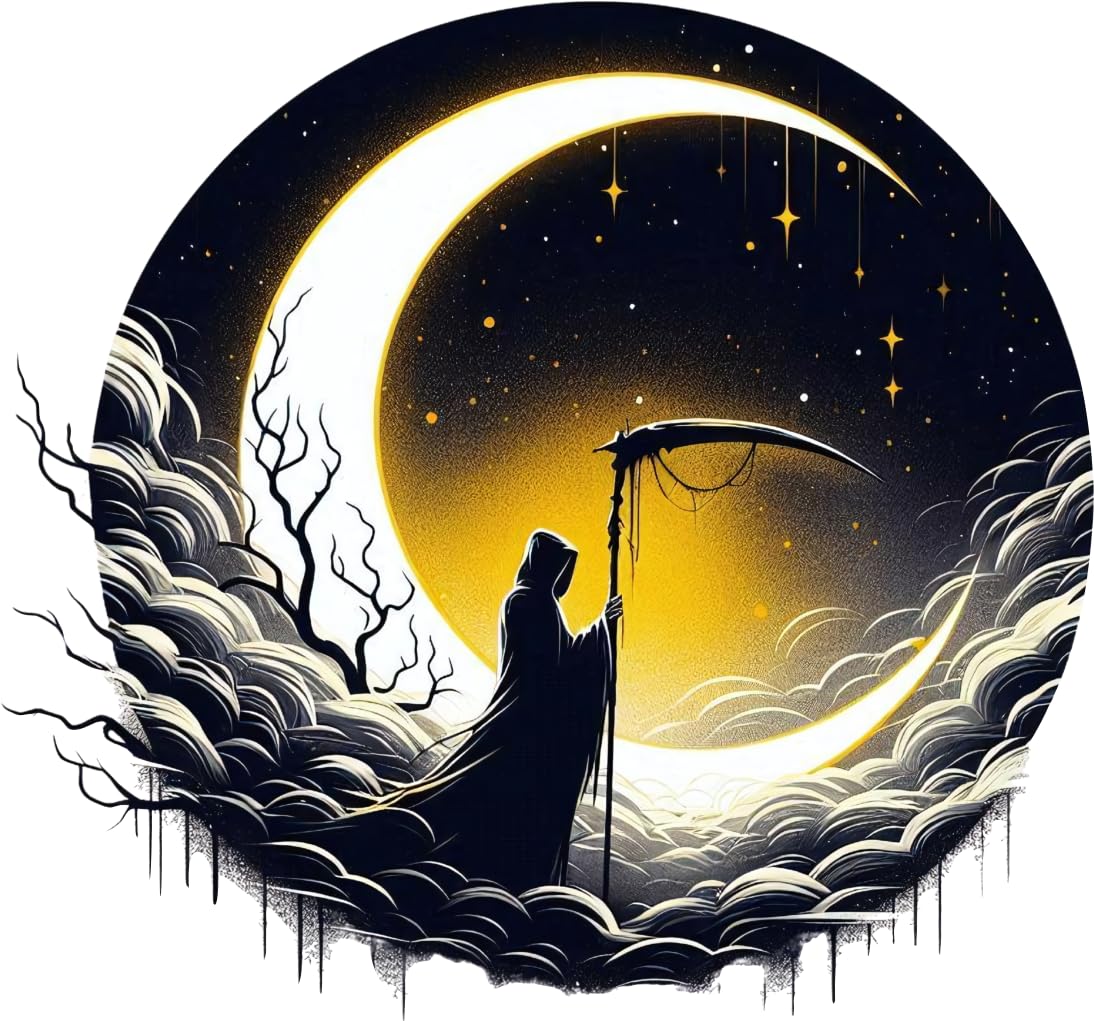 Grim Reaper Toilet Seat Lid Decals, Non Transparent, Cover Marks, No Unsightly Film, No White Edges, 21cm Tall, Weatherproof, Multi Purpose Black Moon Skull Vinyl Stickers