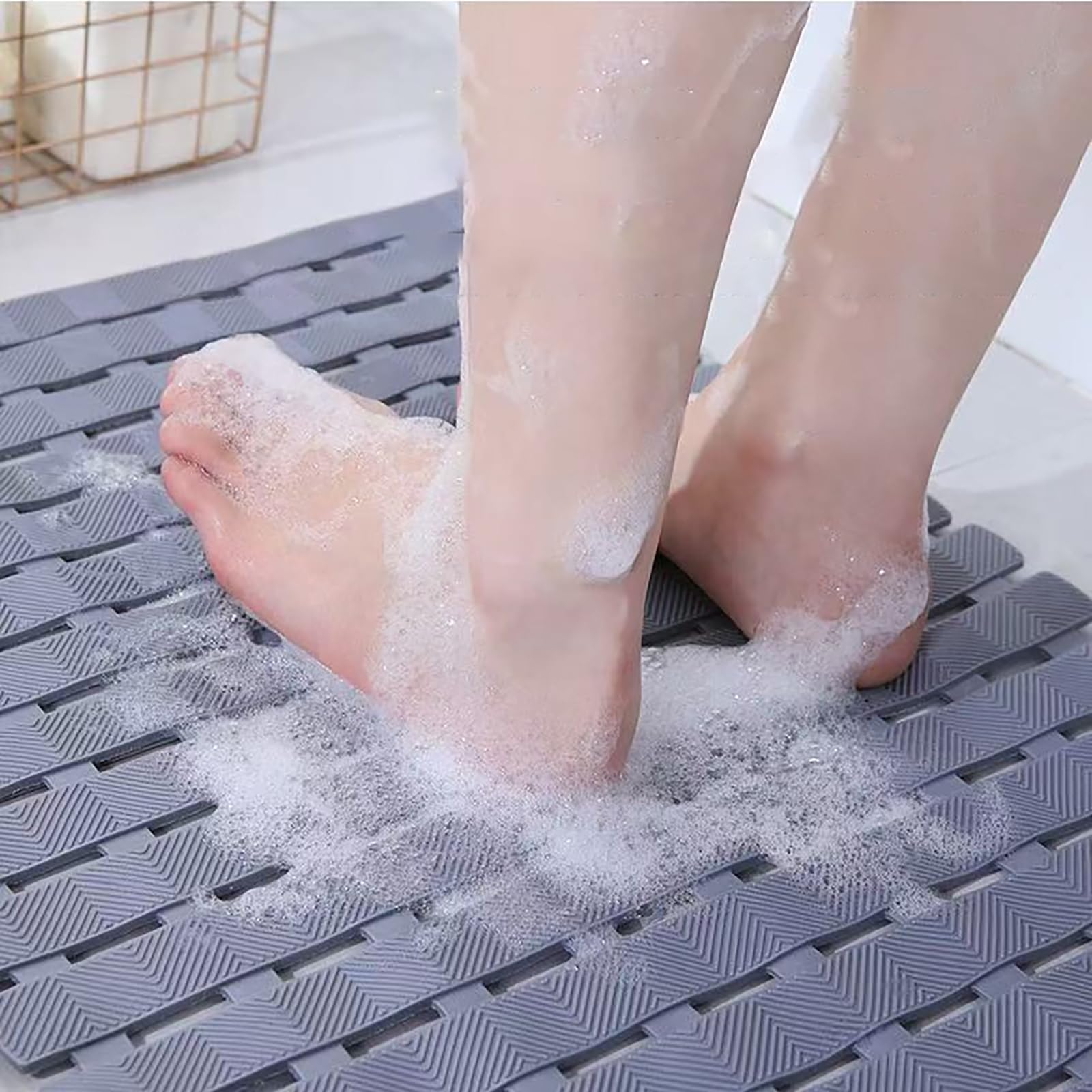 Weiche Komfort Badewannenmatte und Duschmatte Set mit Ablauflöchern, Sicher Badematte rutschfest PVC Massage-Antirutschmatte Dusche für Dusche Badewanne Badezimmer,Blau,50x80cm/20x31in