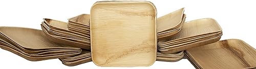 Miniatura 2 de Platos de hoja de palma cuadrados de 10 pulgadas 50 platos de bambú desechables para fiestas, compostables y biodegradables, platos rústicos