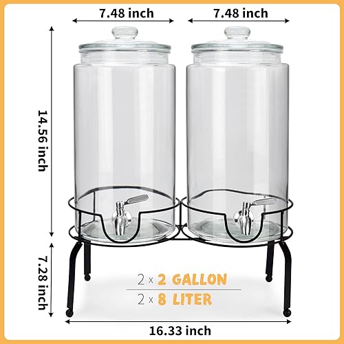 Miniatura 3 de Dispensador de bebidas de 2 galones, paquete de 2, dispensador de bebidas de espita de acero inoxidable para fiestas con soporte, recipiente de