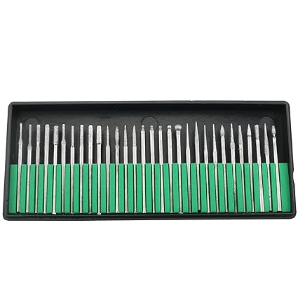 Rotary File Bur CHENJIN 30PCS 2.35mm Shank Titanium-Coated Diamond Burrs Set for Rotary Grinder Tools Grinding Polishing Carving Stone Jewelry Glass Ceramics