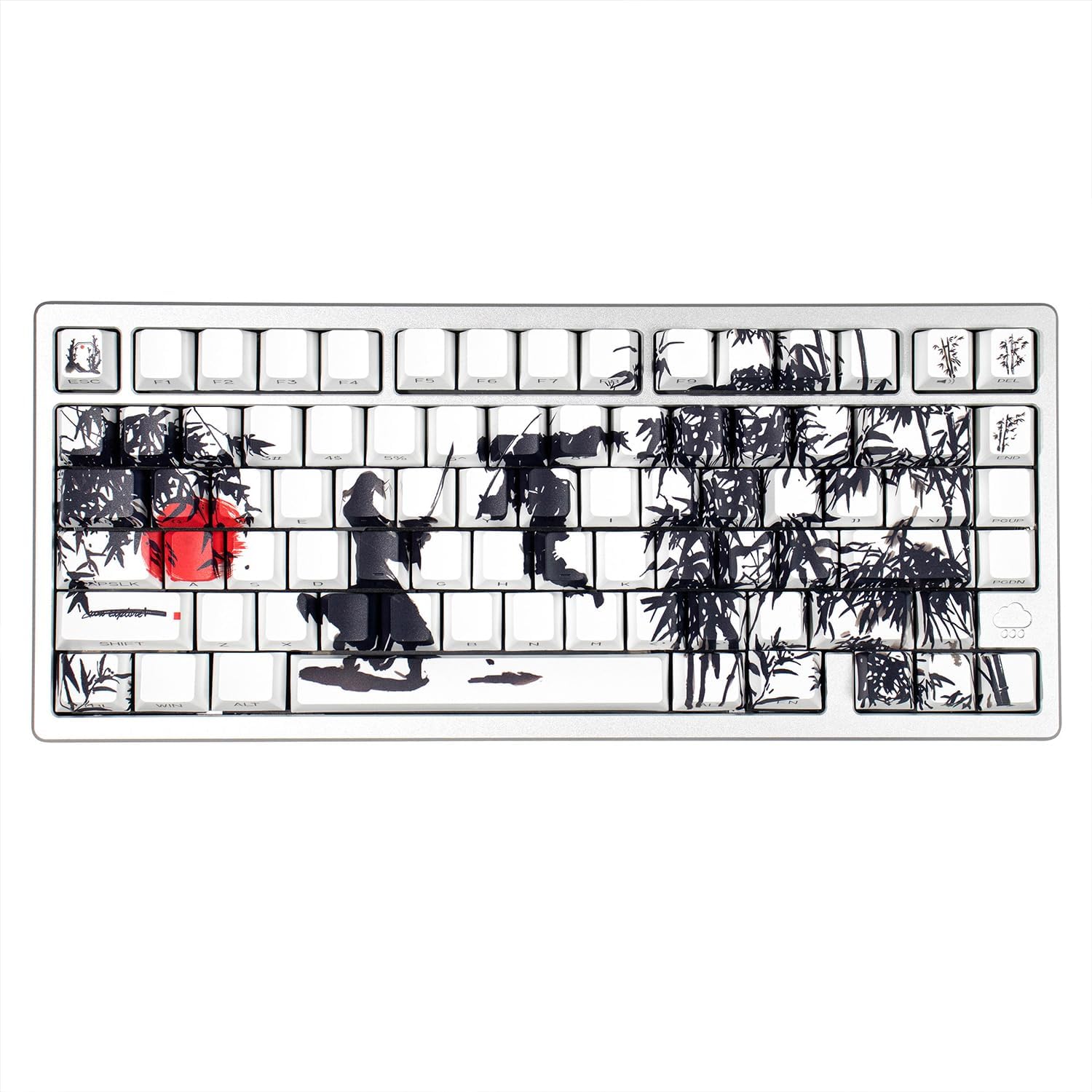 mintcaps White Keycaps - Shine Through Side Print Cherry keycaps,131 Keys Double Shot PBT Keycaps, Ink Painting Keycap Set for 60/65 /75/100 Cherry Gateron Mx Mechanical