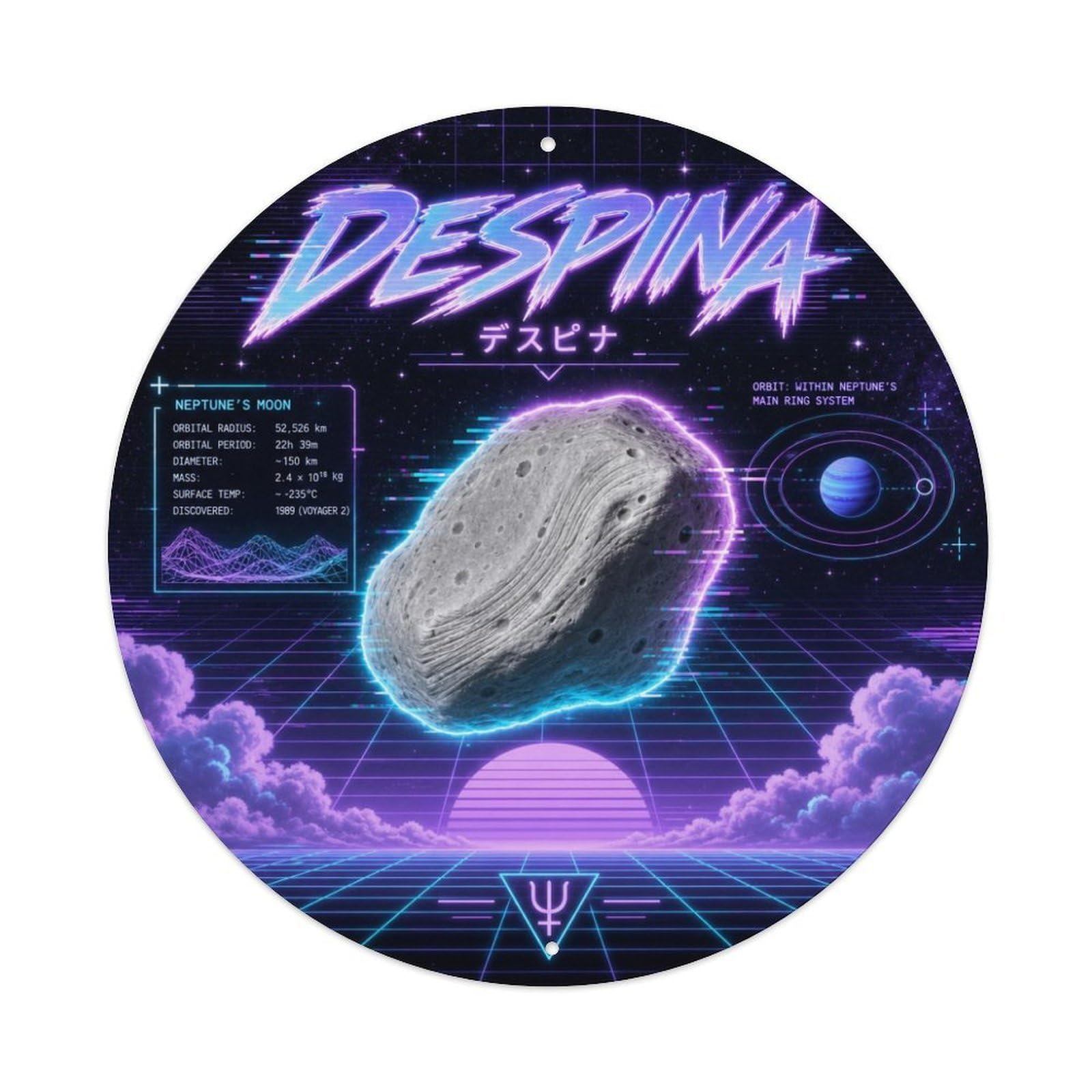 Despina Neptune Moon Cosmic Deep Space Astral Galaxy Metal Tin Sign Plaque Wall Decor for Cafe, Man Cave, Club Bar, Office, Home Garden Round Metal Poster 8x8Inch