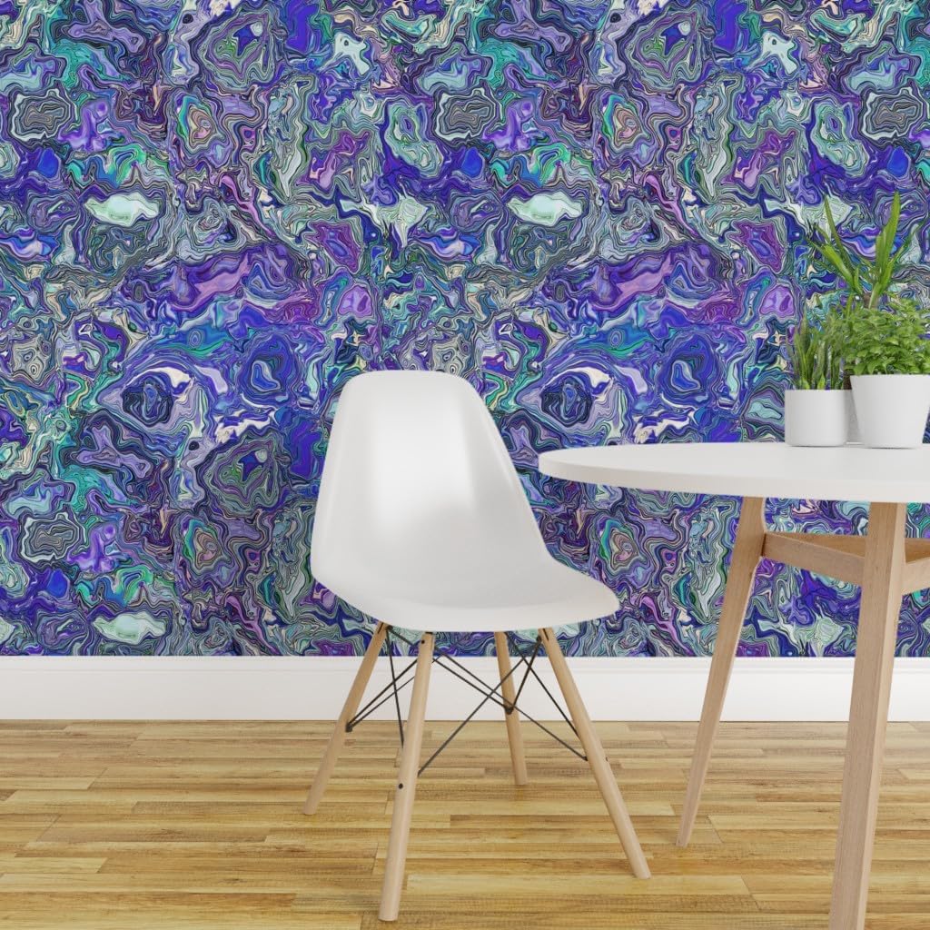 Removable Wallpaper 6ft x 2ft - Rain Abstract Swirl Marbled Splash Malachite Marble Custom Pre-Pasted Wallpaper by Spoonflower