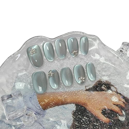 Short/Medium Oval Nails Handmade Glitter Press on Nails with Designs,