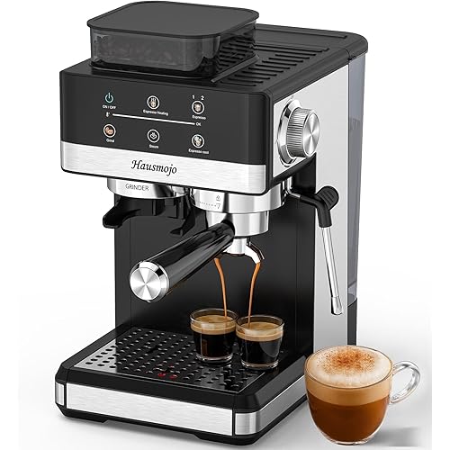 GrindPro 20Bar Espresso Machine with Built-In Grinder & Milk Frother, Professional Compact Stainless Steel Coffee Maker for Espresso, Latte & Cappuccino, Easy Clean, Perfect for Home Use