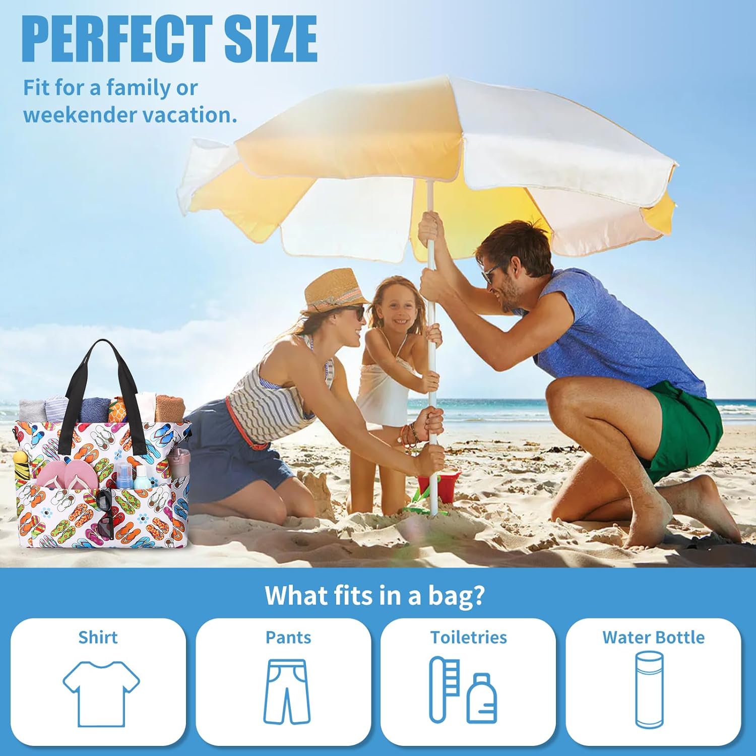Beach Bags for Women, Large Waterproof Sandproof Swim Pool Bag with Dry Wet Seperated Pocket Utility Tote Bag - Image 9
