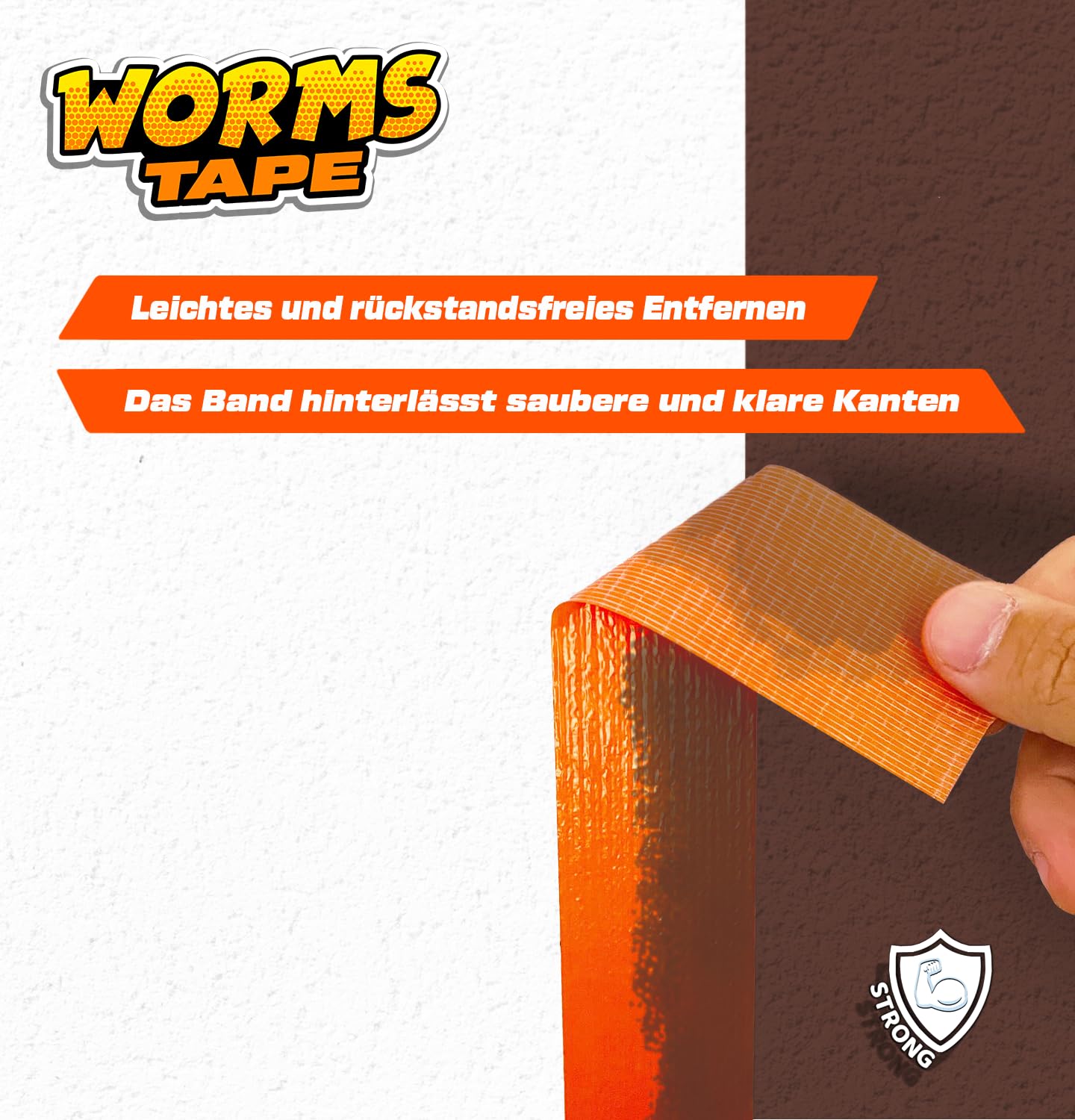 ARPON Profi Putzband 48mm x 50 Yard - Fassadenband für grobe Oberflächen - Klebeband zur Verwendung im Innen- und Außenbereich - Abklebeband UV-beständig - Universal Worms Tape Made in EU