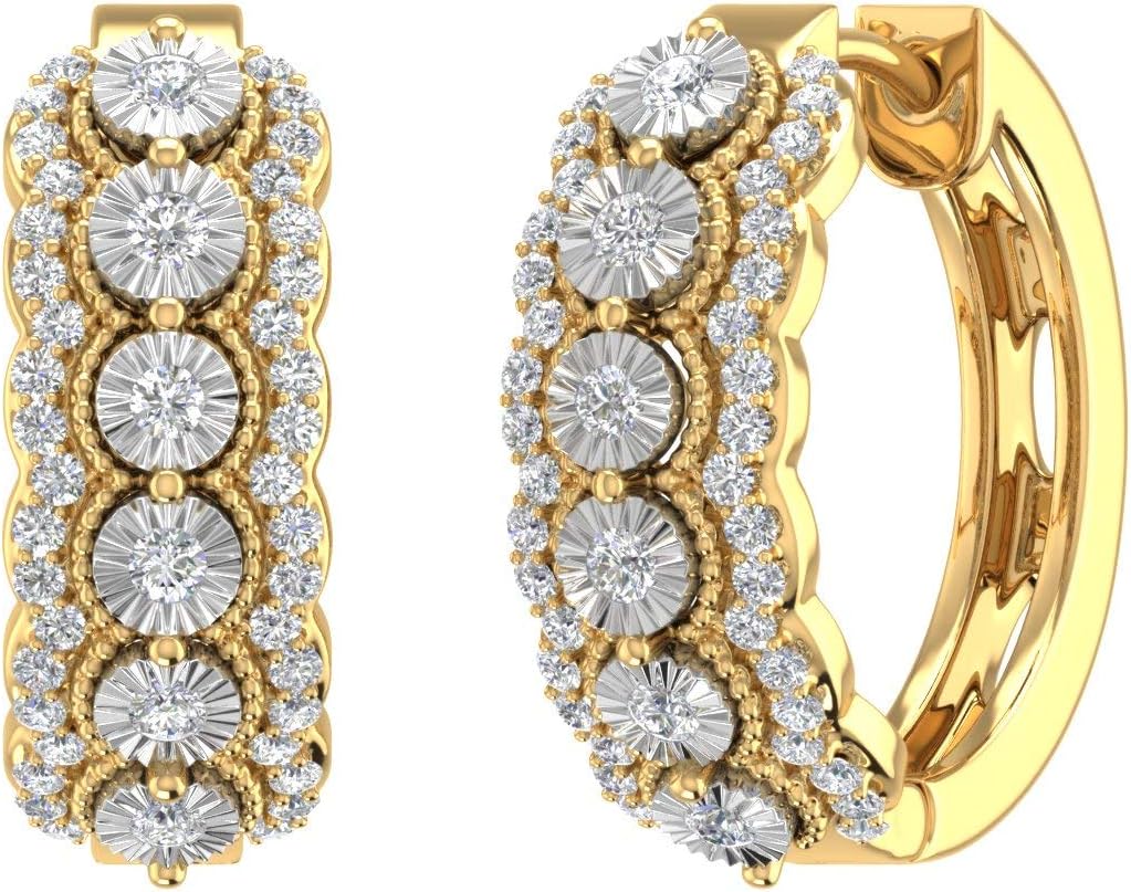 0.5 Carat Round Natural Diamond Hoop Earrings in 925 Sterling Silver or in 18K Yellow Gold over Sterling Silver