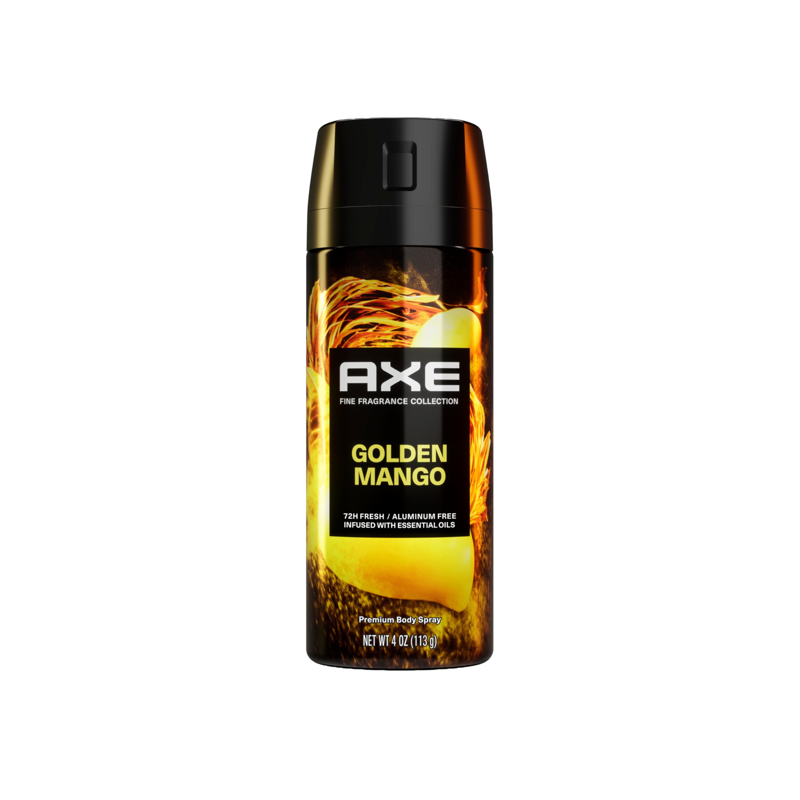 AXE Fine Fragrance Collection Premium Deodorant Body Spray for Men Golden Mango With 72H Odor Protection and Freshness Infused with Mango, Mandarin, and Vetiver Essential Oils 4 oz
