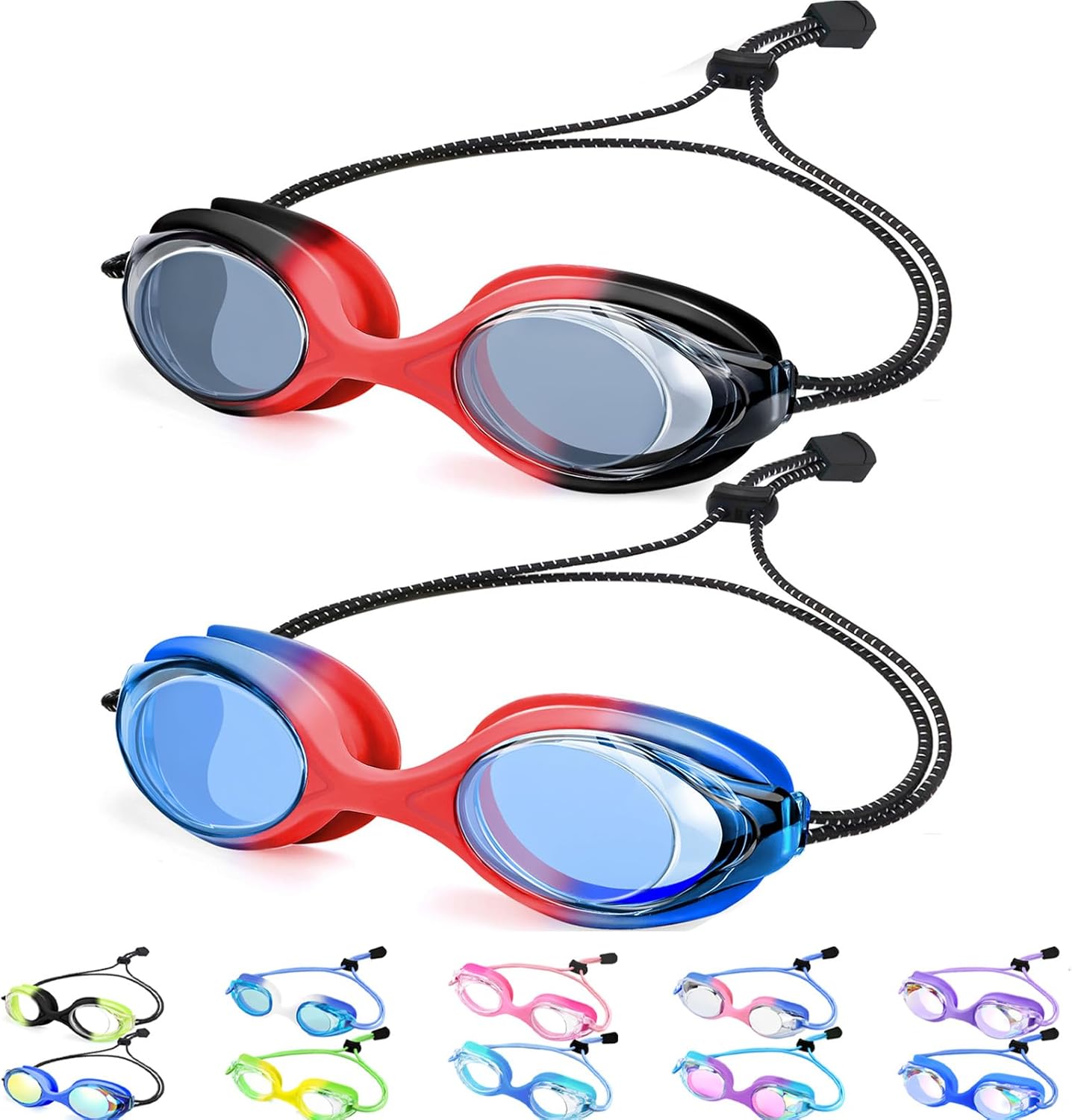 Vvinca Kids Swim Goggles with Bungee Strap No Leaking Anti Fog Toddler Goggles with Quick Adjust Ages 3-14
