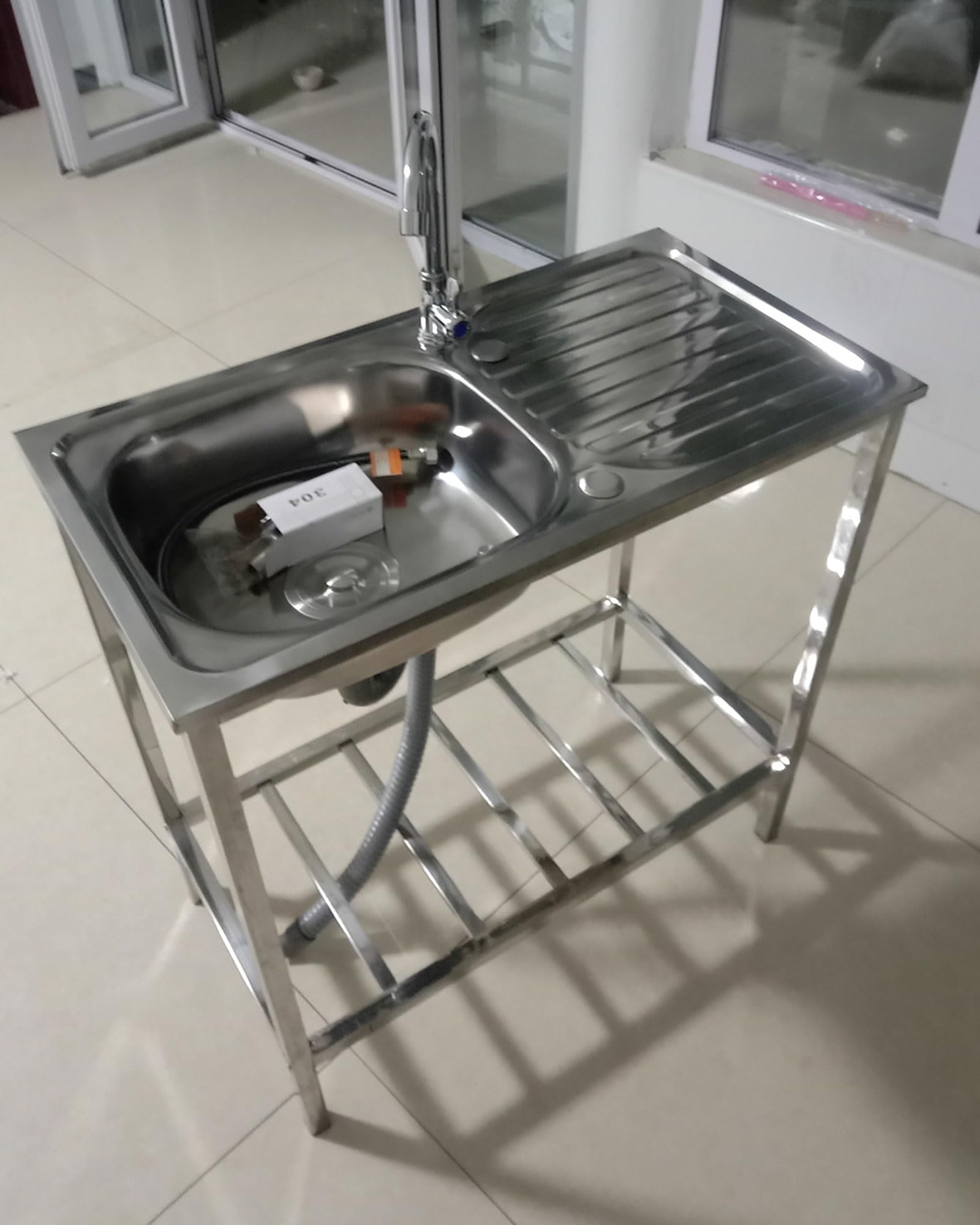 Fregadero Cocina 1 Seno Con Grifo Y Cepillo Esponja Fregadero Industrial Acero Inoxidable Con Banco De Trabajo Y Estantes Fregadero Independiente Fregadero Exterior Jardin Para Lavadero Garaje(75cmX45