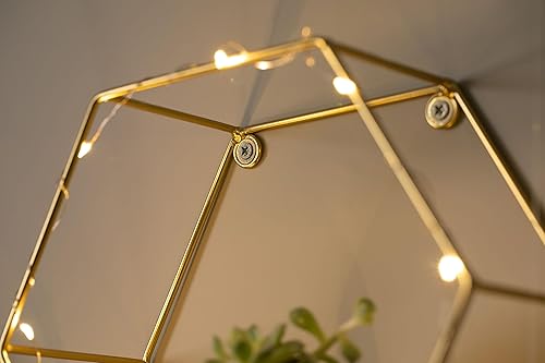 Miniatura 7 de Gold Metal Wire and Wooden Hexagon Floating Shelves Wall Decor, Decorations for Home Shop Bedroom Living Room Bathroom, Set of 3 with LED Lights