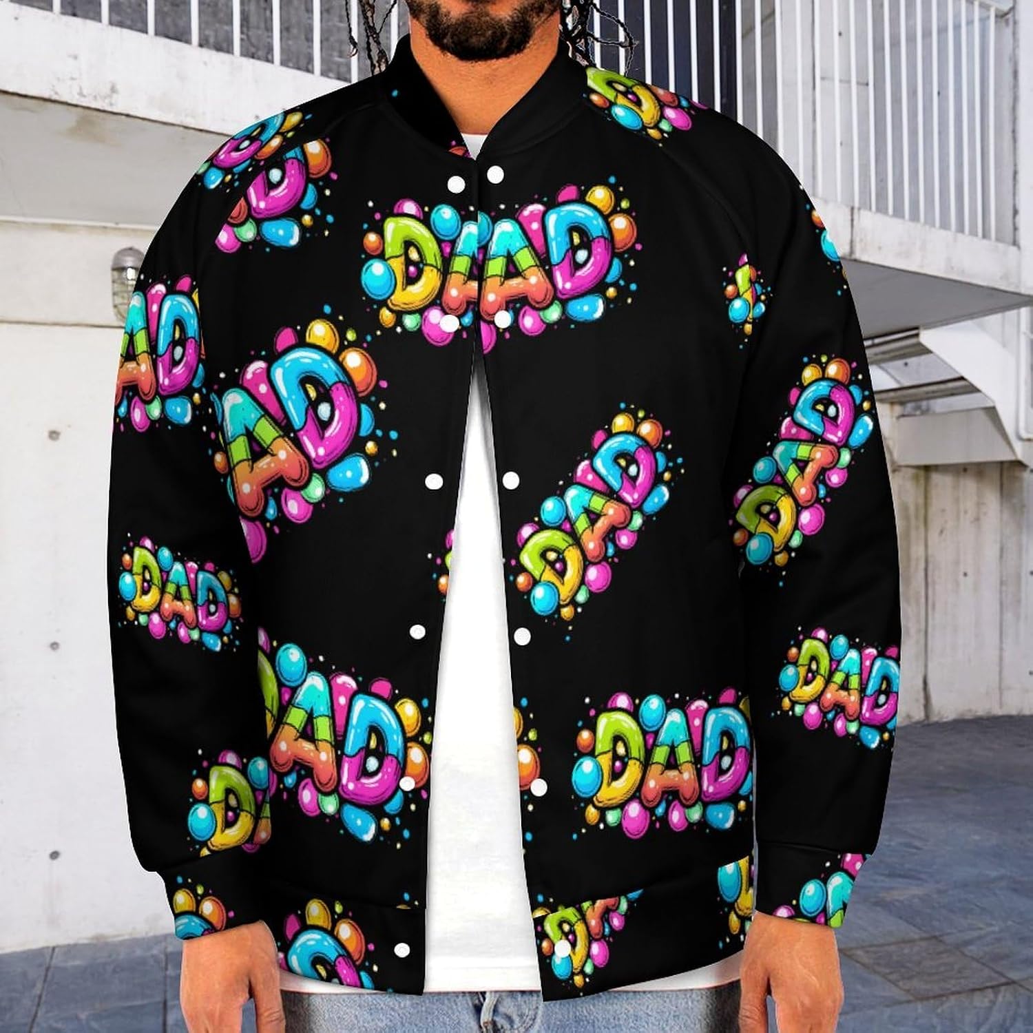 Dad Bubble Theme Novelty Men's Baseball Jackets Causal Sweatshirt Button Top Long Sleeve Coat