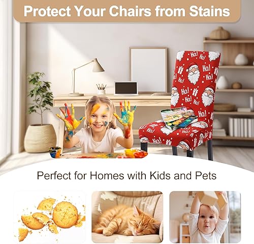 Miniatura 7 de SearchI Juego de 4 fundas elásticas para sillas de comedor de Navidad, fundas elásticas para sillas Parsons, protector de asiento lavable, de