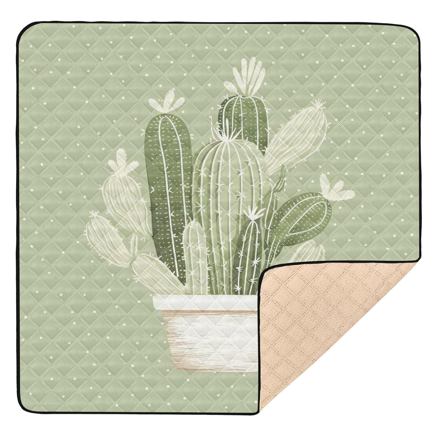 Qilmy Cactus Baby Gyms Play Mat for Floor, Waterproof Soft Crawling Mat with Non-Slip Bottom, Lightweight Foldable Picnic Camping Mat for Infants, Toddlers, 50x50in