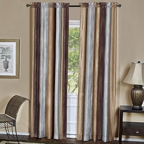 Miniatura 7 de PowerSellerUSA Designer Home - Cortinas semitransparentes a rayas multicolor para ventana, paquete de 2 paneles (beige, 50 x 84 pulgadas, 2 paneles)