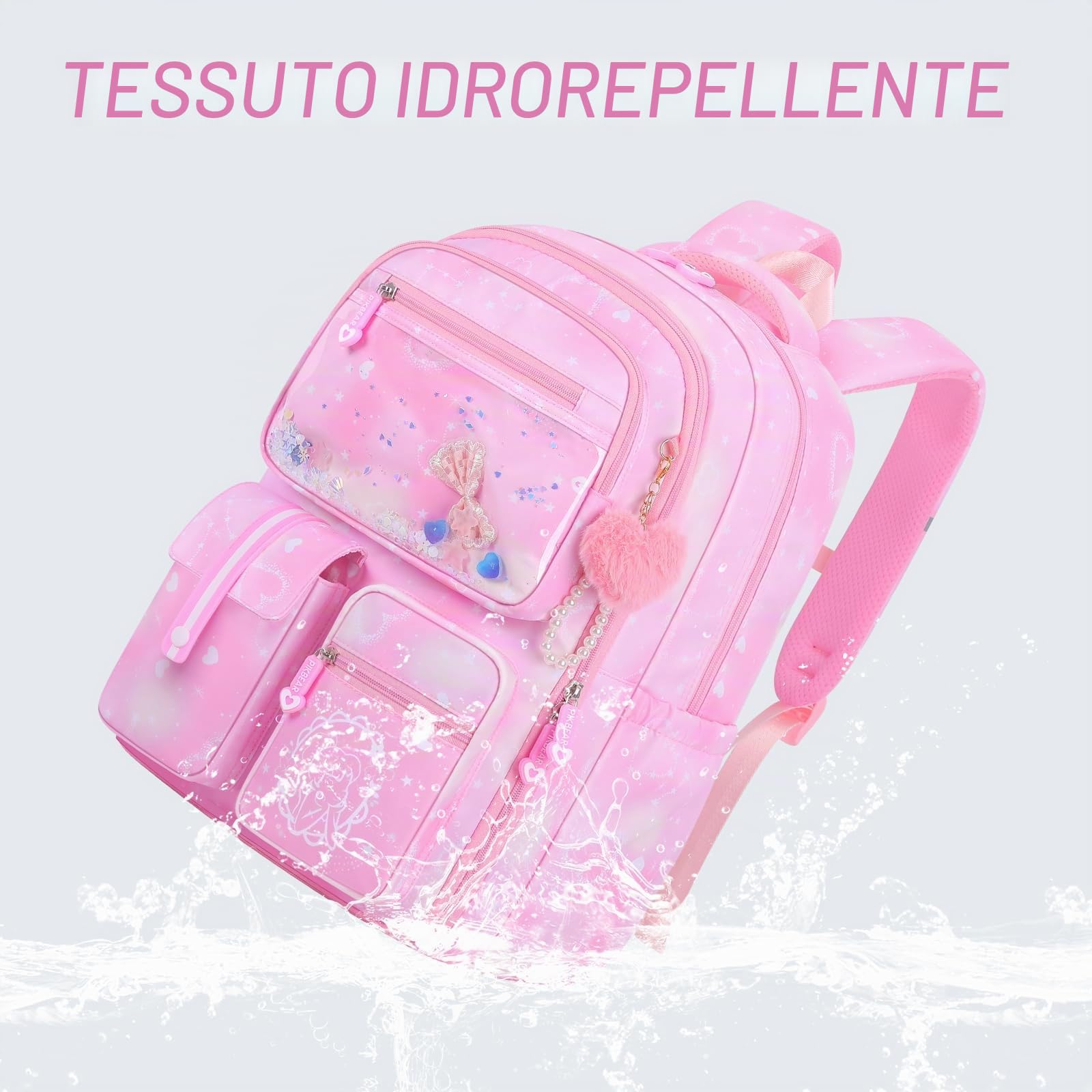 Amythe Zaino Scuola Elementare Bambina 3 Pezzi, Set Zaini Bambina Set 8-15 anni con Sacchetto per Pranzo e Astuccio per Matite, Kawaii Zainetto Ragazza, Rosa