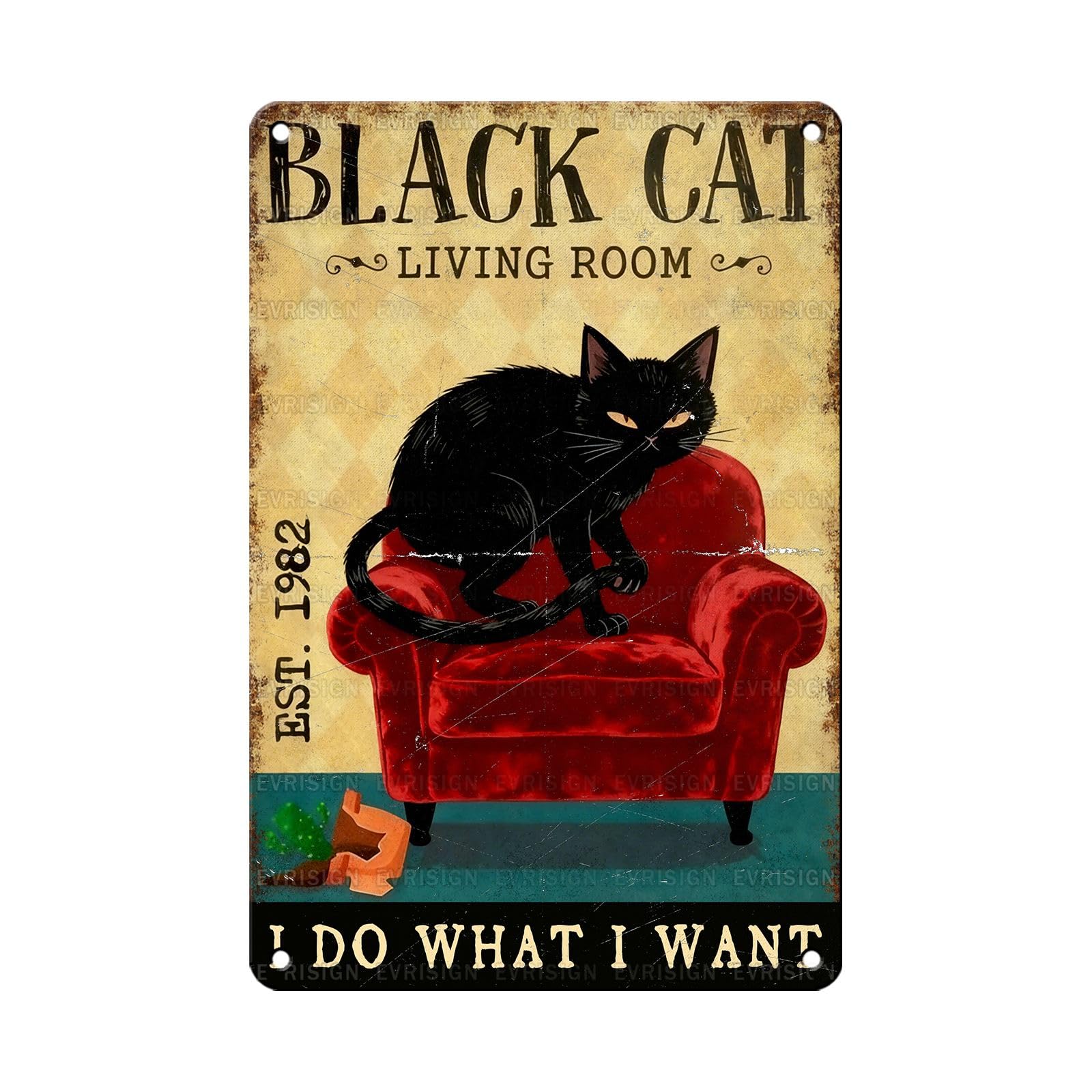 Letrero de lata de gato negro vintage con texto en inglés "I Do What I Want Retro Metal Poster Funny Cat Lovers Nostálgico Decoración de pared Arte de pared para el hogar, cafetería, bar, sala de