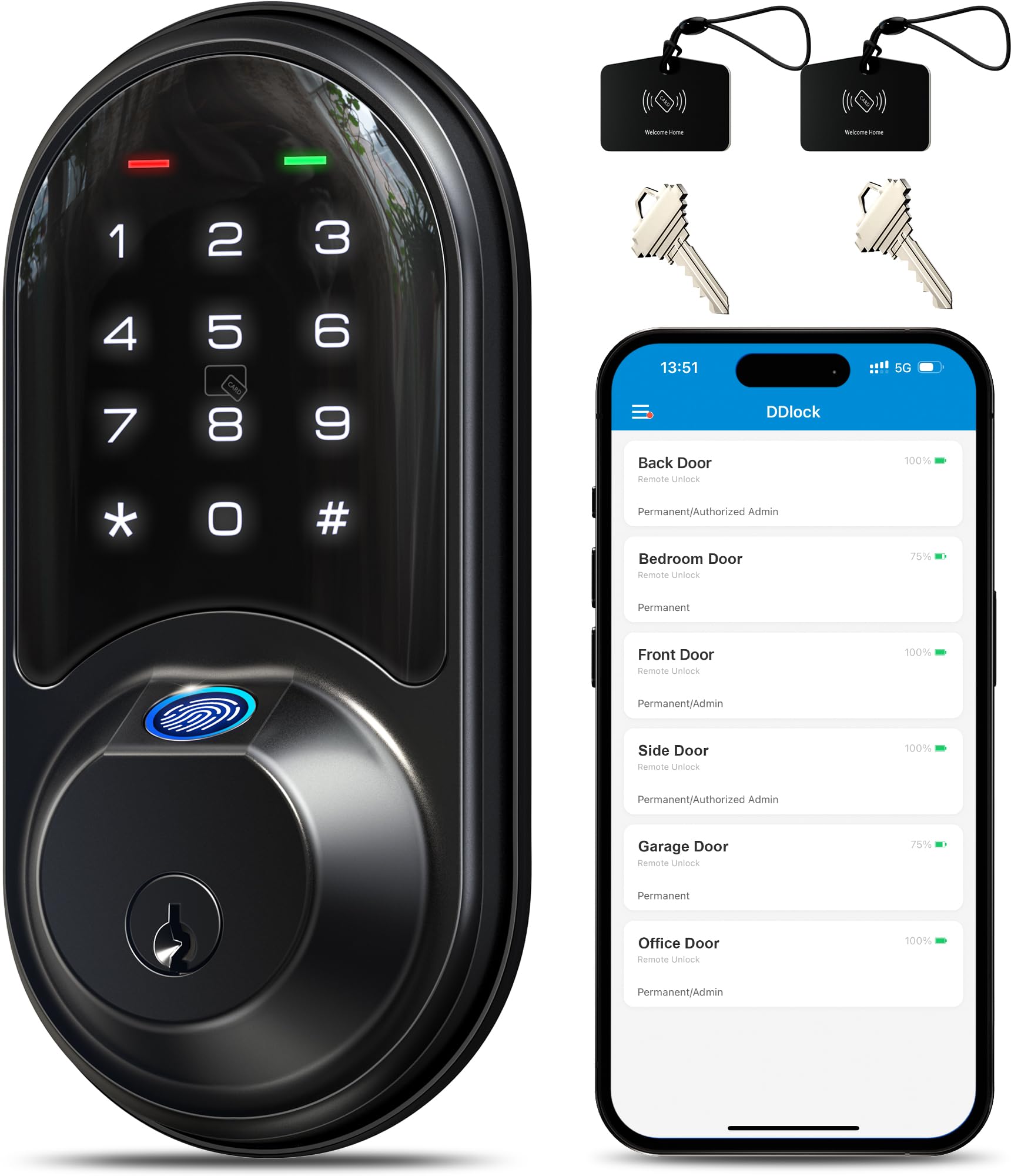 Photo 1 of Veise RZ07 Fingerprint Smart Lock, 7-in-1 Smart Locks for Front Door, Keyless Entry Door Lock with App Control & Auto-Lock, Biometric Electronic Touchscreen Keypad Deadbolt, Matte Black