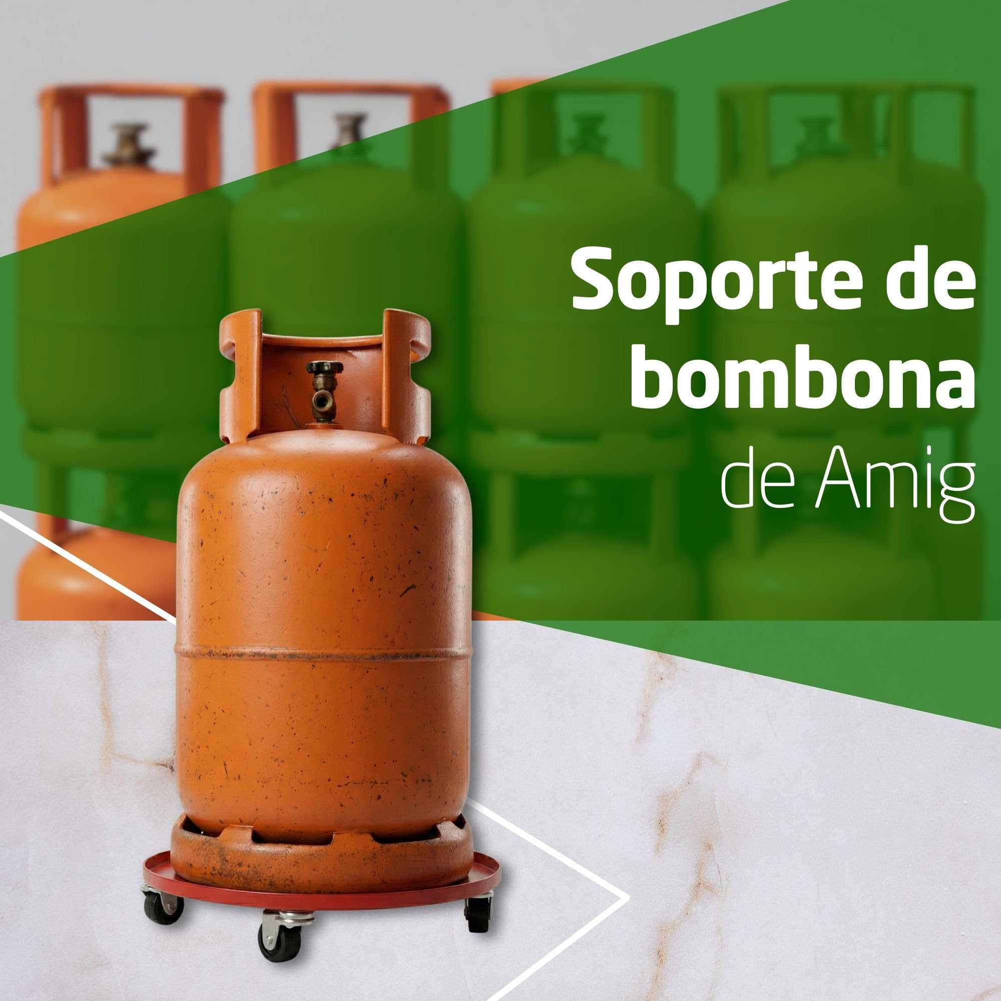 Amig Soporte para Bombonas de Butano Carro Transporte 4 Ruedas Giratorias Ø31cm Carga Máxima 30kg Acero Aleado Naranja